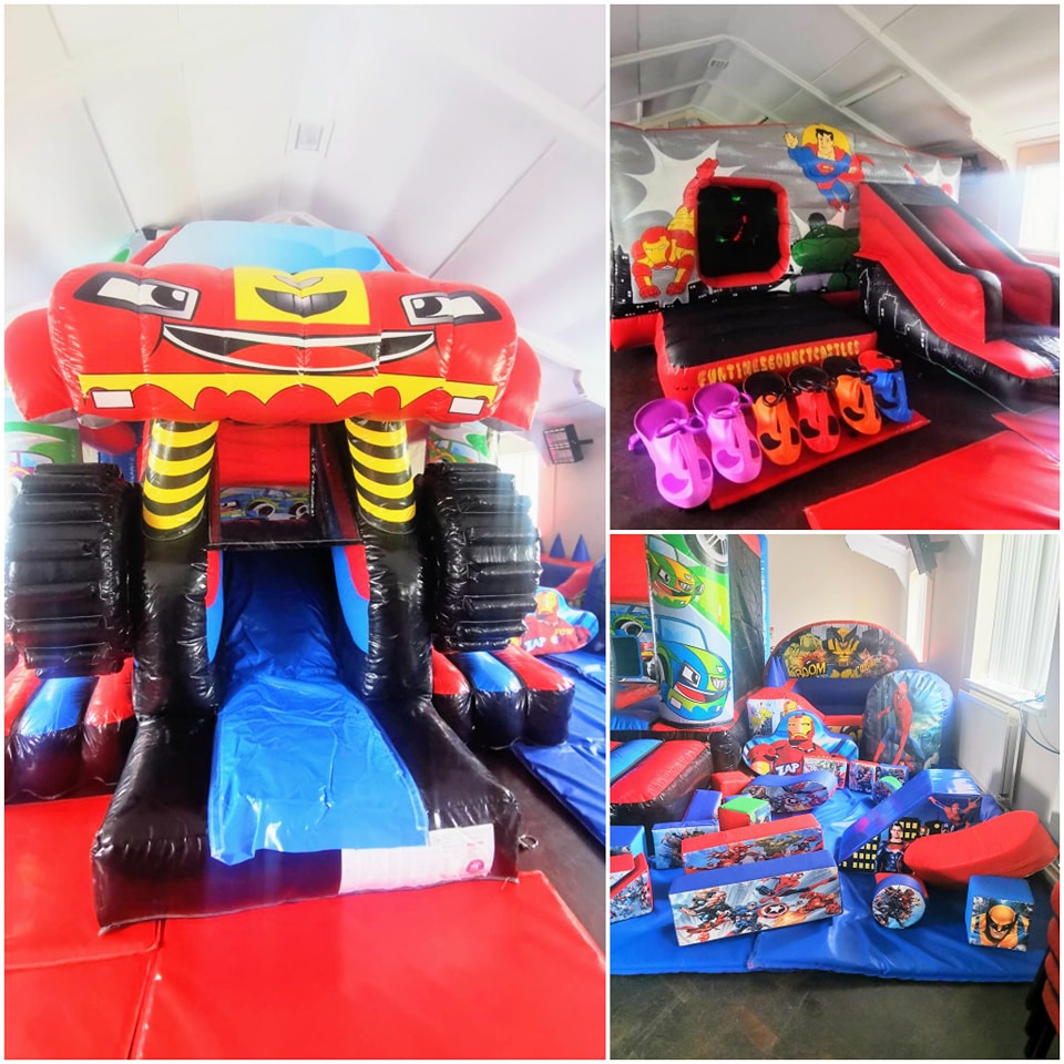 3D Monster Truck Disco castle/slide combo, Superhero Disco castle/slide combo, Superhero theme Soft Play & Ball Pool, Didi cars & hoppers