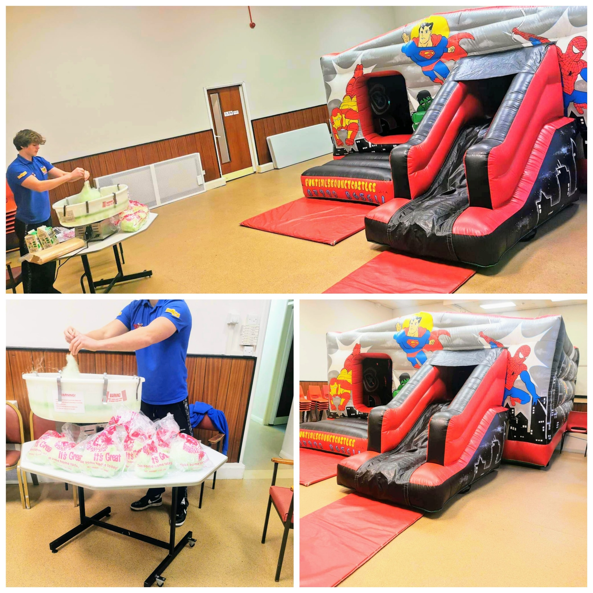 Superhero Disco castle/slide combo Candyfloss machine Superhero Disco castle/slide combo Candyfloss machine